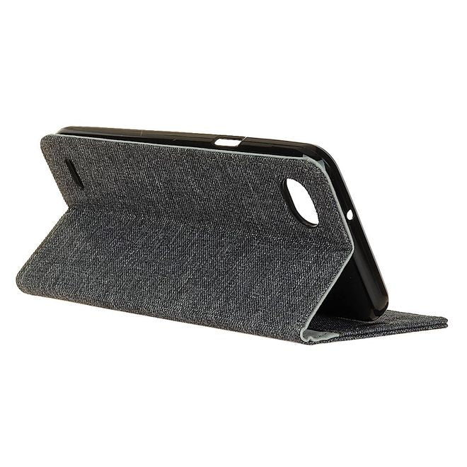 LG Q6 / Q6 Plus Hülle - Cover aus Leder/Stoff - mit Standfunktion - schwarz