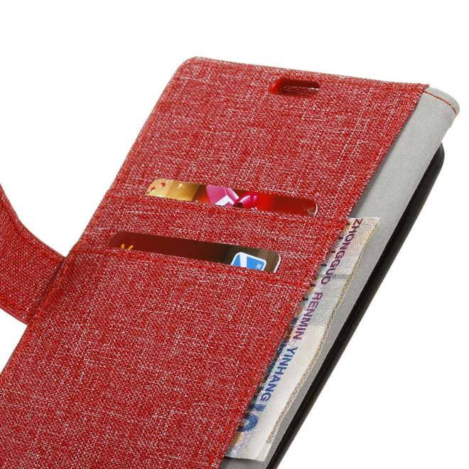 LG Q6 / Q6 Plus Hülle - Cover aus Leder/Stoff - mit Standfunktion - rot
