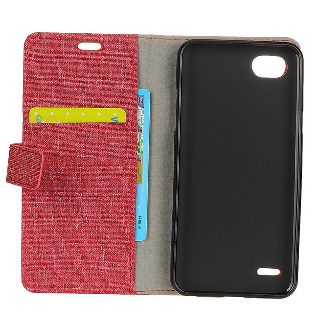 LG Q6 / Q6 Plus Hülle - Cover aus Leder/Stoff - mit Standfunktion - rot