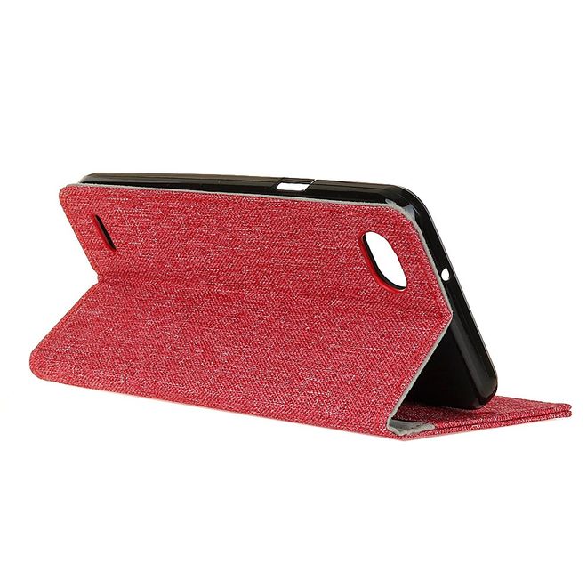 LG Q6 / Q6 Plus Hülle - Cover aus Leder/Stoff - mit Standfunktion - rot