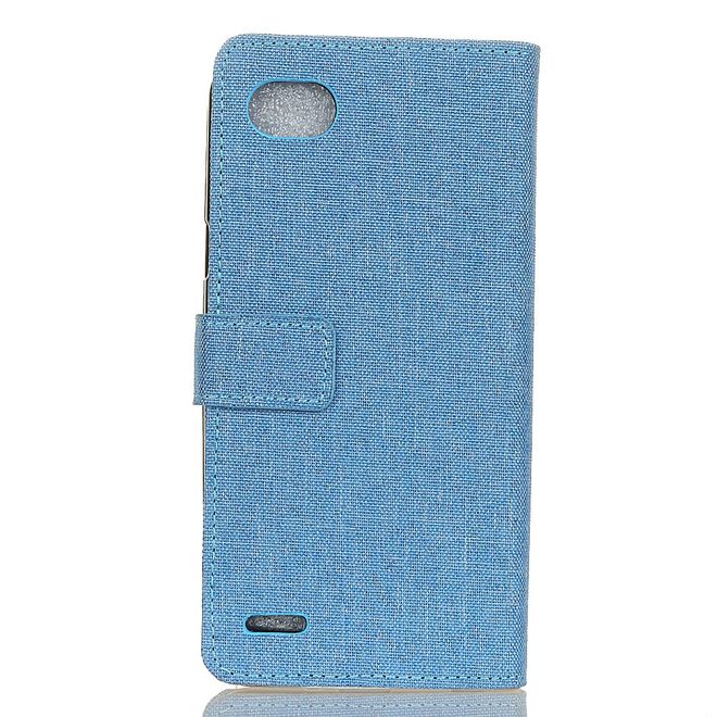 LG Q6 / Q6 Plus Hülle - Cover aus Leder/Stoff - mit Standfunktion - blau