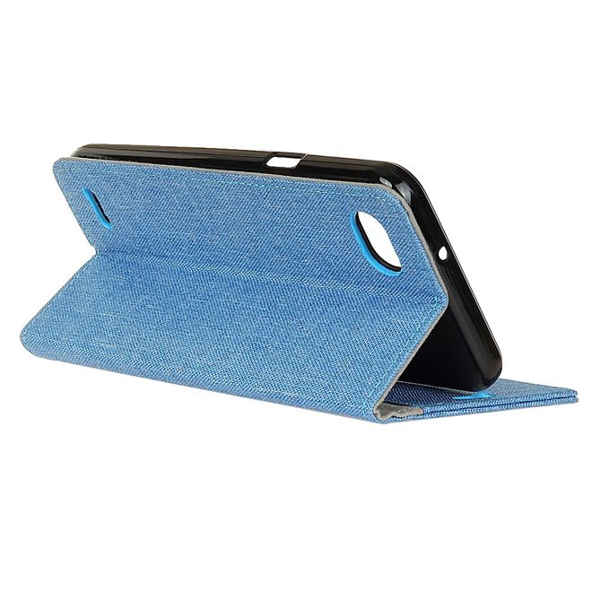 LG Q6 / Q6 Plus Hülle - Cover aus Leder/Stoff - mit Standfunktion - blau