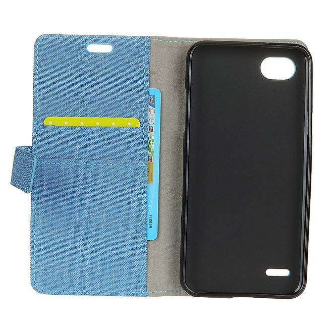 LG Q6 / Q6 Plus Hülle - Cover aus Leder/Stoff - mit Standfunktion - blau