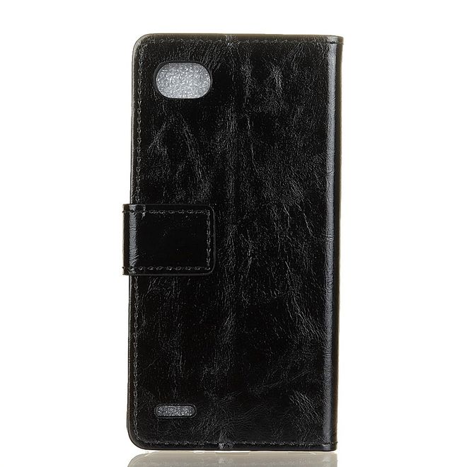 Hülle für LG Q6 / Q6 Plus - Crazy Horse Leder Case - mit Standfunktion - schwarz