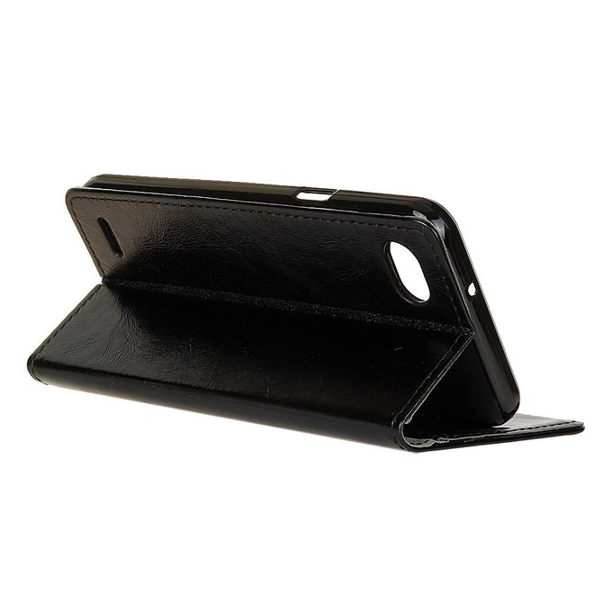 Hülle für LG Q6 / Q6 Plus - Crazy Horse Leder Case - mit Standfunktion - schwarz