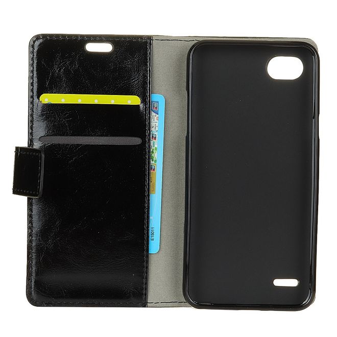 Hülle für LG Q6 / Q6 Plus - Crazy Horse Leder Case - mit Standfunktion - schwarz