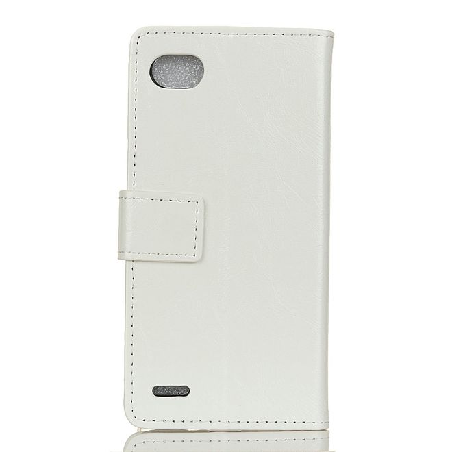 Hülle für LG Q6 / Q6 Plus - Crazy Horse Leder Case - mit Standfunktion - weiss