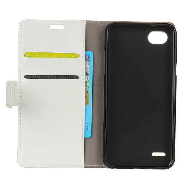Hülle für LG Q6 / Q6 Plus - Crazy Horse Leder Case - mit Standfunktion - weiss
