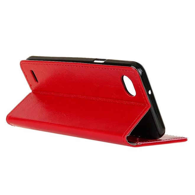 Hülle für LG Q6 / Q6 Plus - Crazy Horse Leder Case - mit Standfunktion - rot