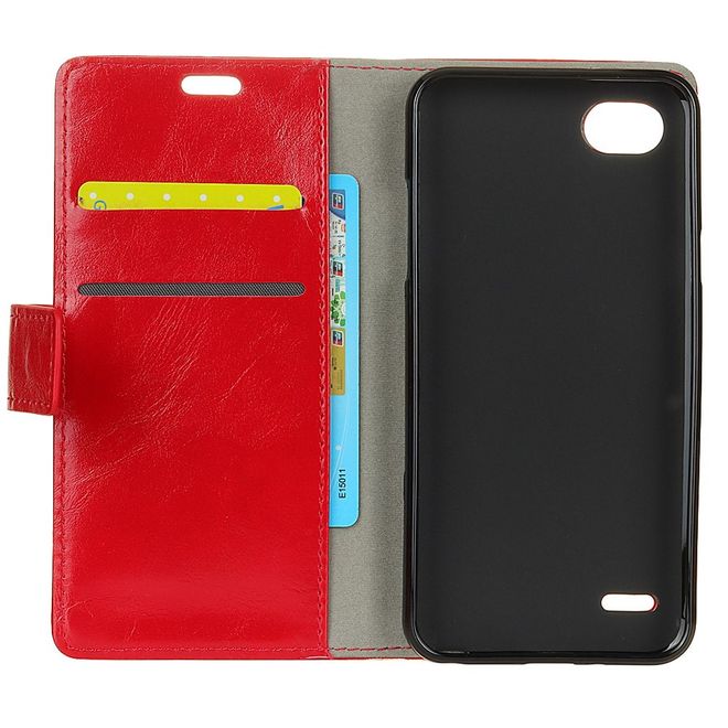 Hülle für LG Q6 / Q6 Plus - Crazy Horse Leder Case - mit Standfunktion - rot