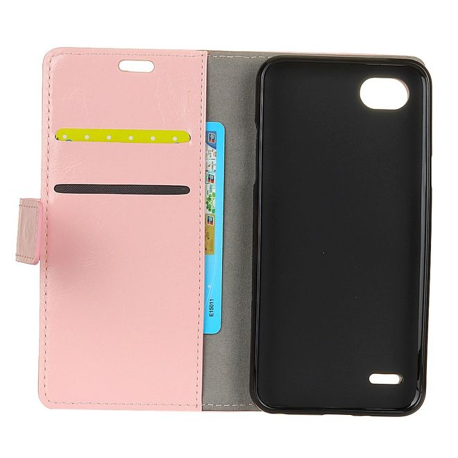 Hülle für LG Q6 / Q6 Plus - Crazy Horse Leder Case - mit Standfunktion - rosegold