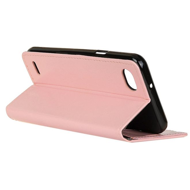Hülle für LG Q6 / Q6 Plus - Crazy Horse Leder Case - mit Standfunktion - rosegold