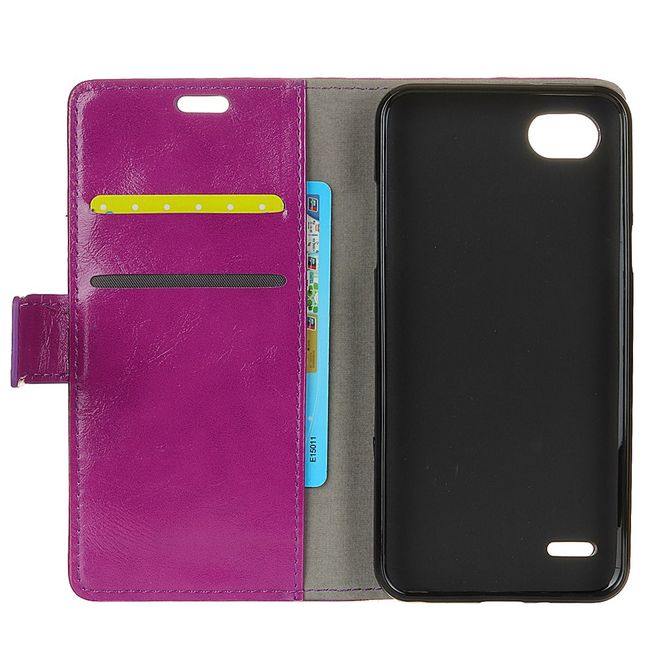 Hülle für LG Q6 / Q6 Plus - Crazy Horse Leder Case - mit Standfunktion - purpur