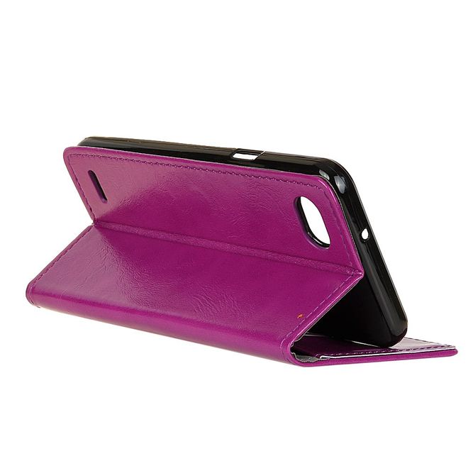 Hülle für LG Q6 / Q6 Plus - Crazy Horse Leder Case - mit Standfunktion - purpur