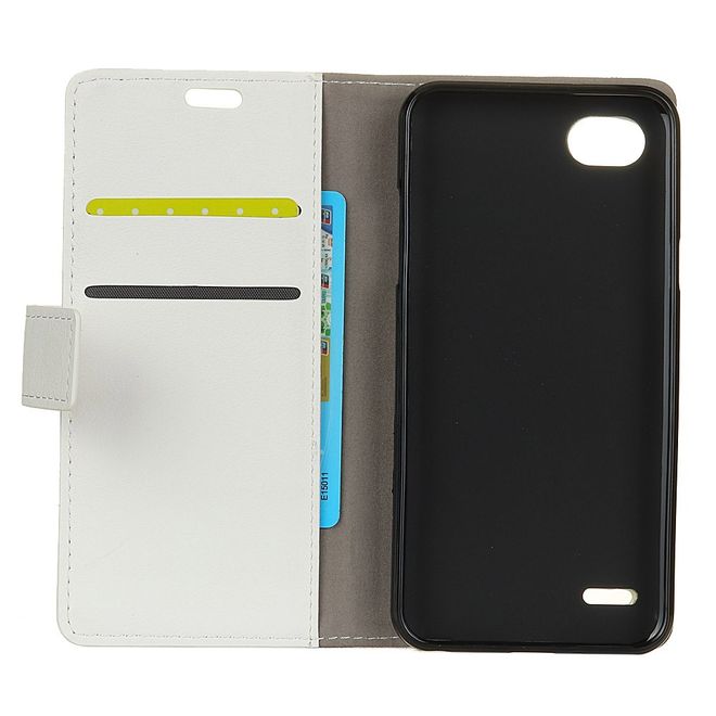 Hülle für LG Q6 / Q6 Plus - Case aus Leder - mit Standfunktion - weiss