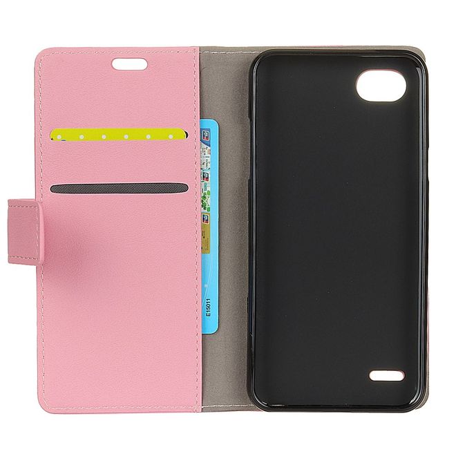 Hülle für LG Q6 / Q6 Plus - Case aus Leder - mit Standfunktion - pink