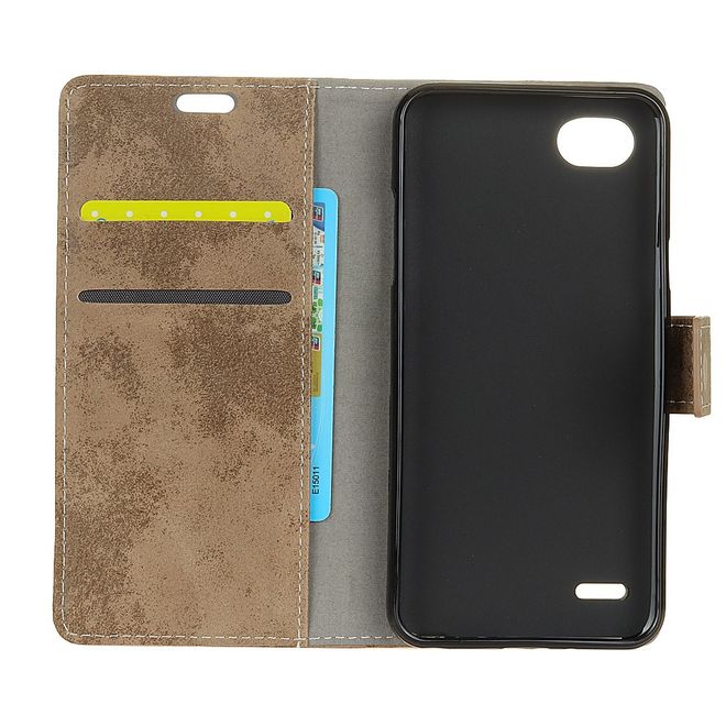 LG Q6 / Q6 Plus Handy Hülle - Cover aus Leder - Vintage Look - khakifarben