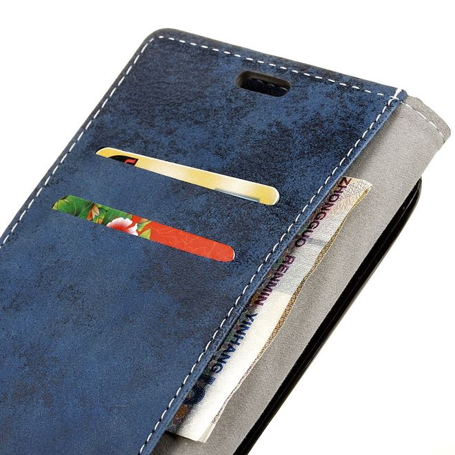 LG Q6 / Q6 Plus Handy Hülle - Cover aus Leder - Vintage Look - blau