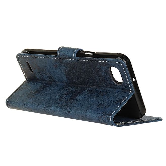 LG Q6 / Q6 Plus Handy Hülle - Cover aus Leder - Vintage Look - blau