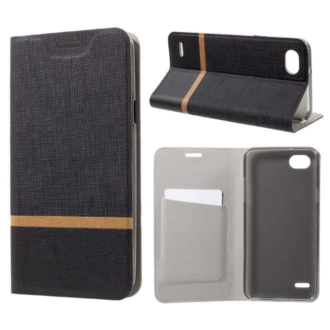 LG Q6 / Q6 Plus Handy Case - Hülle aus Leder - mit eingenähtem Stahlblatt - schwarz