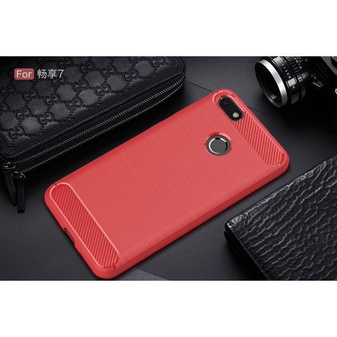 Huawei Y6 Pro (2017) Hülle - TPU Softcase - Carbon Look - rot