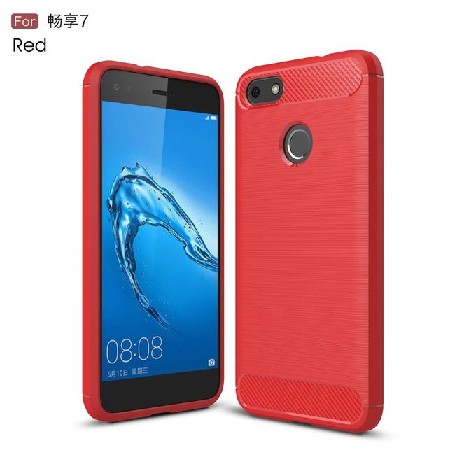 Huawei Y6 Pro (2017) Hülle - TPU Softcase - Carbon Look - rot