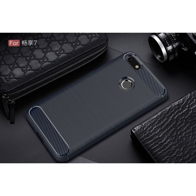 Huawei Y6 Pro (2017) Hülle - TPU Softcase - Carbon Look - dunkelblau