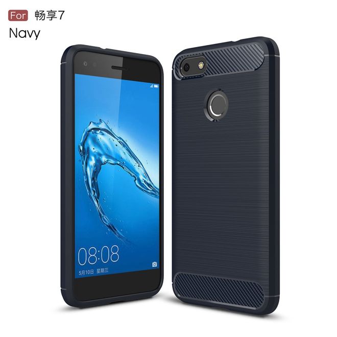 Huawei Y6 Pro (2017) Hülle - TPU Softcase - Carbon Look - dunkelblau