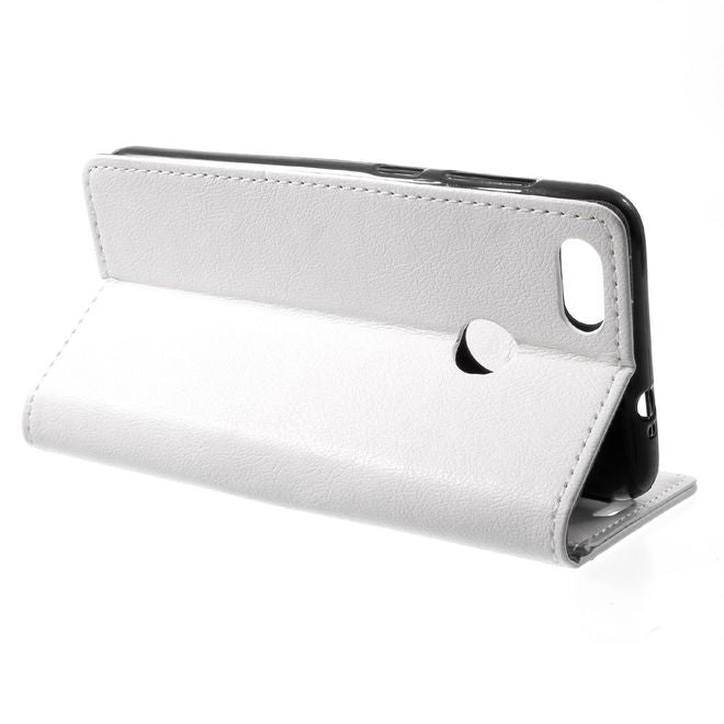 Huawei Y6 Pro (2017) Handy Hülle - Cover aus Leder - mit Standfunktion - weiss