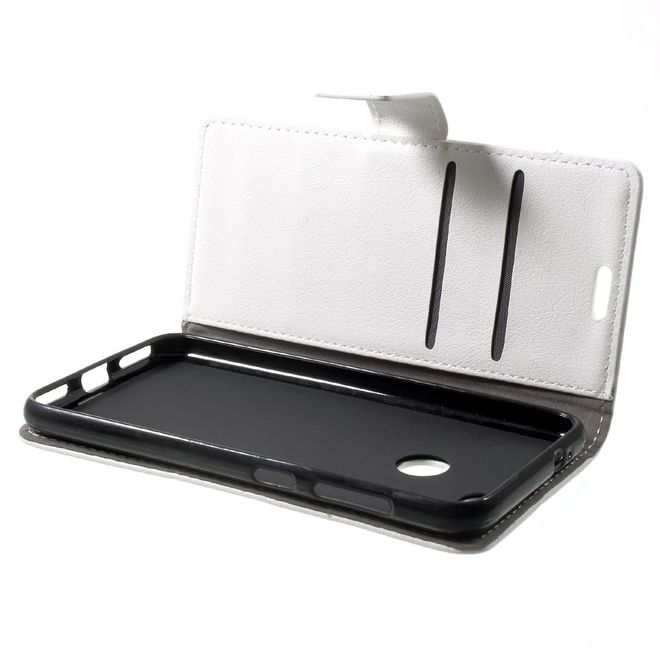 Huawei Y6 Pro (2017) Handy Hülle - Cover aus Leder - mit Standfunktion - weiss