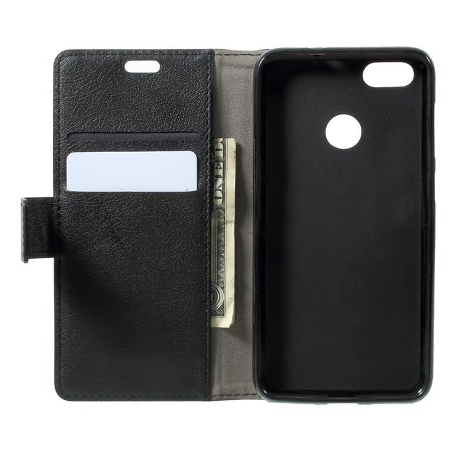 Huawei Y6 Pro (2017) Handy Hülle - Cover aus Leder - mit Standfunktion - schwarz