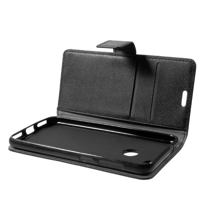 Huawei Y6 Pro (2017) Handy Hülle - Cover aus Leder - mit Standfunktion - schwarz