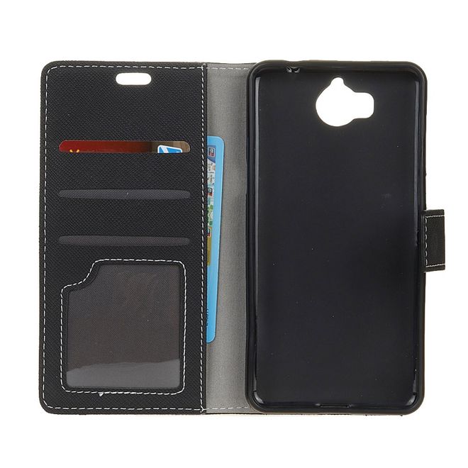 Huawei Y5 (2017) / Y6 (2017) Hülle - Case aus Leder - mit Kreuzmuster - schwarz