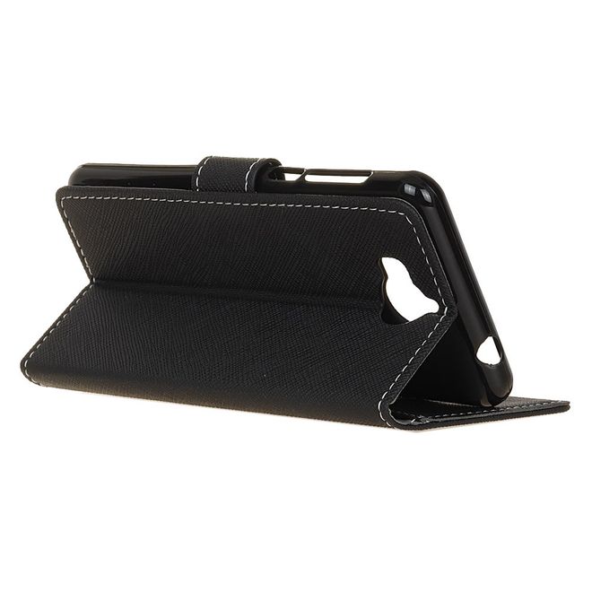 Huawei Y5 (2017) / Y6 (2017) Hülle - Case aus Leder - mit Kreuzmuster - schwarz