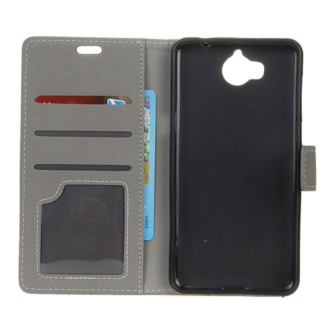Huawei Y5 (2017) / Y6 (2017) Hülle - Case aus Leder - mit Kreuzmuster - grau