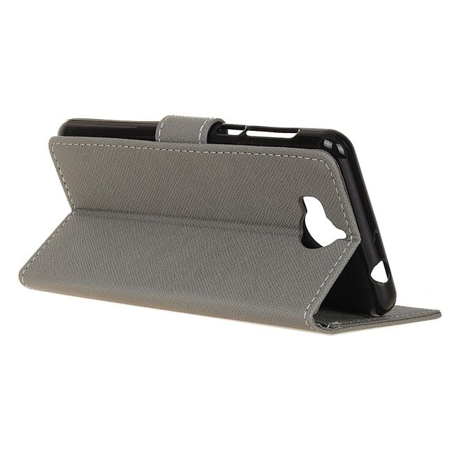 Huawei Y5 (2017) / Y6 (2017) Hülle - Case aus Leder - mit Kreuzmuster - grau