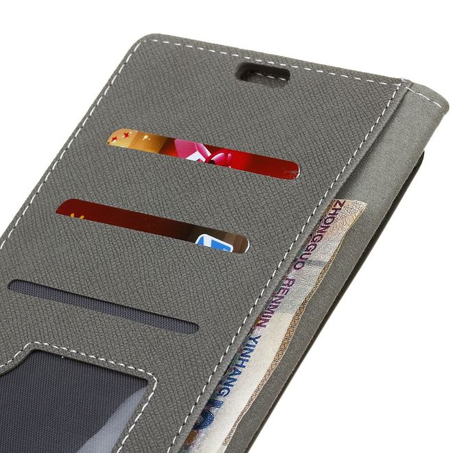 Huawei Y5 (2017) / Y6 (2017) Hülle - Case aus Leder - mit Kreuzmuster - grau