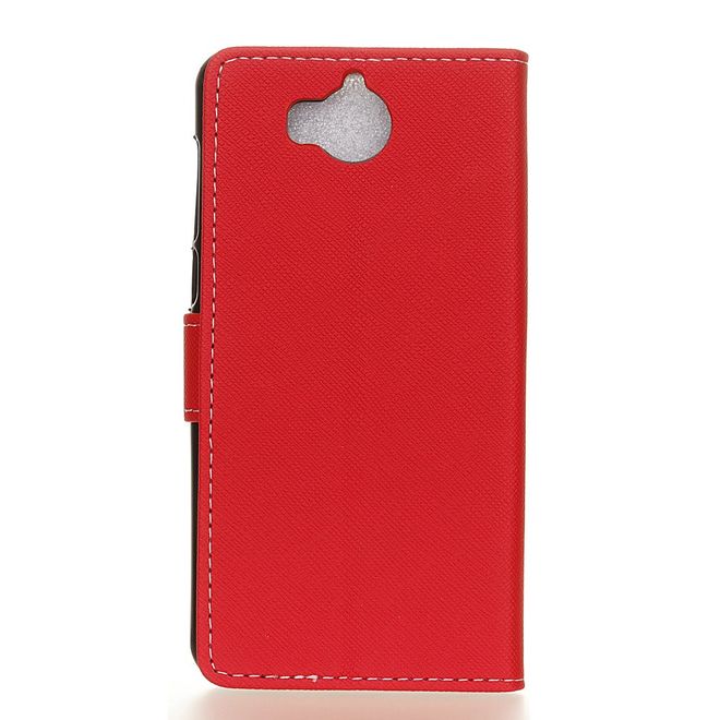 Huawei Y5 (2017) / Y6 (2017) Hülle - Case aus Leder - mit Kreuzmuster - rot
