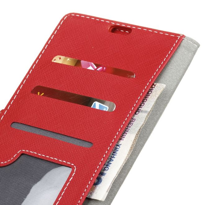 Huawei Y5 (2017) / Y6 (2017) Hülle - Case aus Leder - mit Kreuzmuster - rot