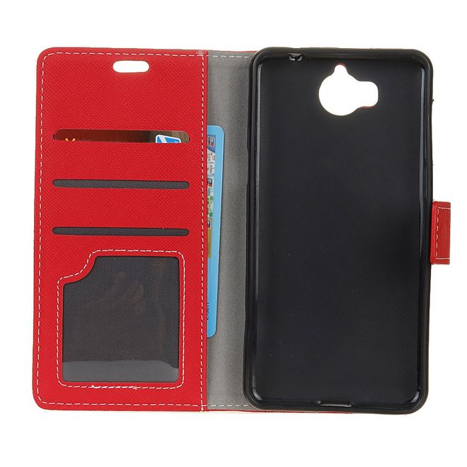 Huawei Y5 (2017) / Y6 (2017) Hülle - Case aus Leder - mit Kreuzmuster - rot