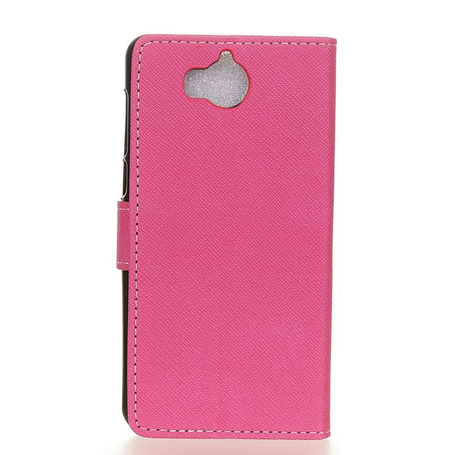 Huawei Y5 (2017) / Y6 (2017) Hülle - Case aus Leder - mit Kreuzmuster - rosa
