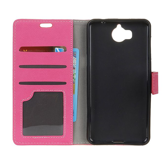 Huawei Y5 (2017) / Y6 (2017) Hülle - Case aus Leder - mit Kreuzmuster - rosa