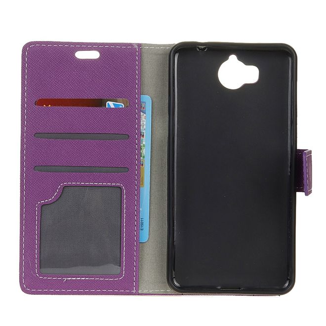 Huawei Y5 (2017) / Y6 (2017) Hülle - Case aus Leder - mit Kreuzmuster - purpur