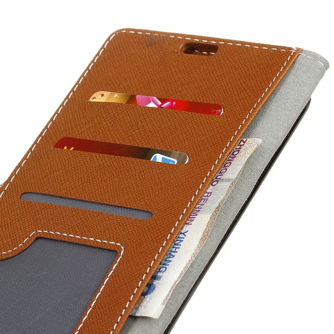 Huawei Y5 (2017) / Y6 (2017) Hülle - Case aus Leder - mit Kreuzmuster - braun