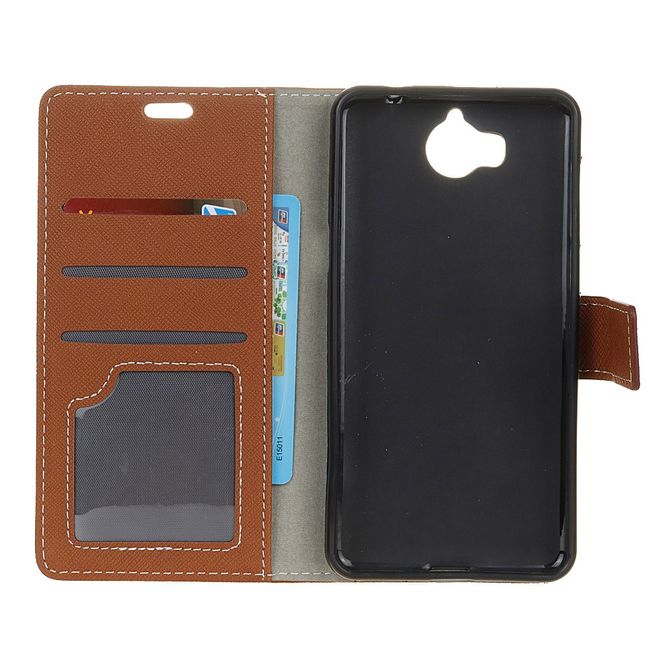 Huawei Y5 (2017) / Y6 (2017) Hülle - Case aus Leder - mit Kreuzmuster - braun