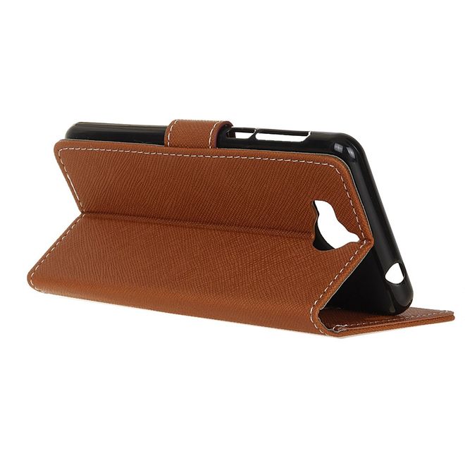 Huawei Y5 (2017) / Y6 (2017) Hülle - Case aus Leder - mit Kreuzmuster - braun