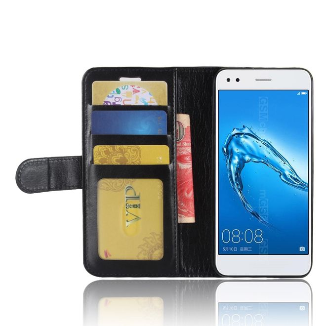 Huawei Y6 Pro (2017) Handy Case - Crazy Horse Leder Hülle - mit Standfunktion - schwarz