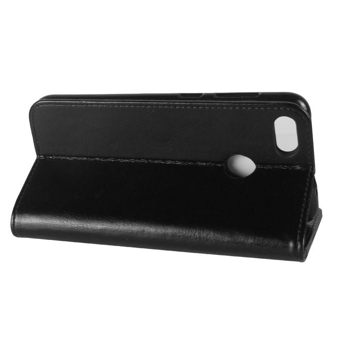 Huawei Y6 Pro (2017) Handy Case - Crazy Horse Leder Hülle - mit Standfunktion - schwarz