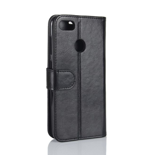 Huawei Y6 Pro (2017) Handy Case - Crazy Horse Leder Hülle - mit Standfunktion - schwarz