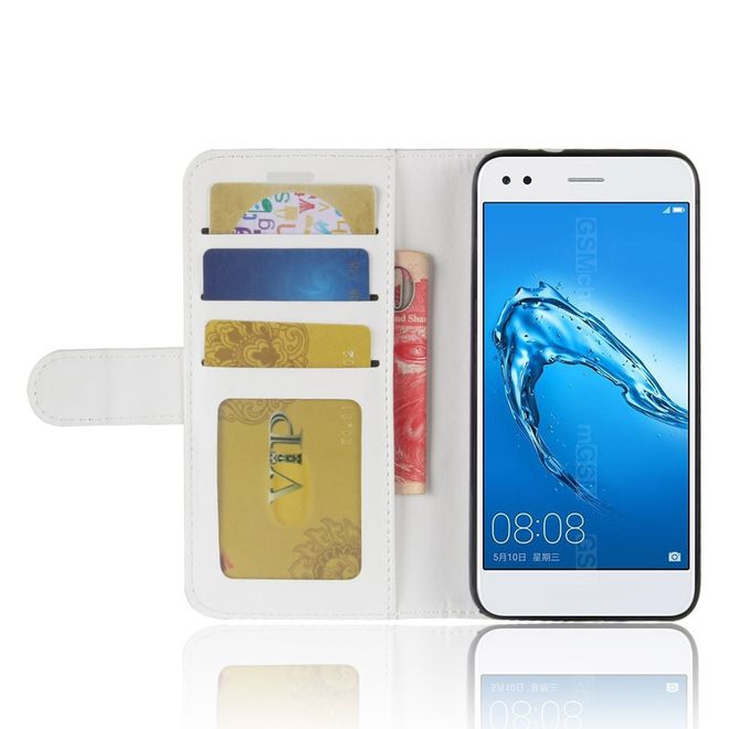 Huawei Y6 Pro (2017) Handy Case - Crazy Horse Leder Hülle - mit Standfunktion - weiss
